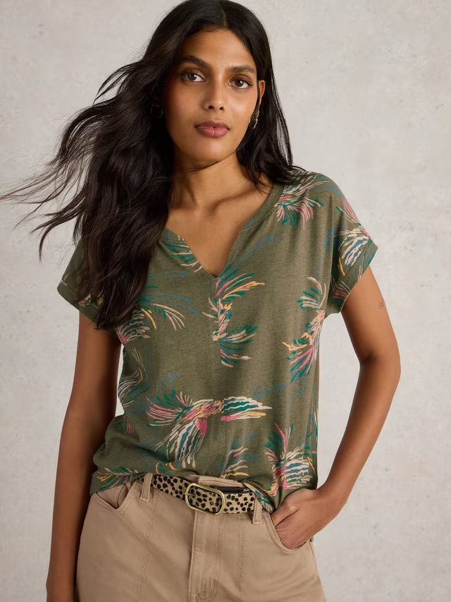 White Stuff Nelly Birds T-Shirt, Green/Multi