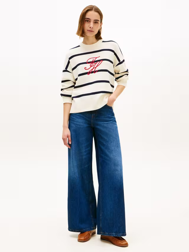 Tommy Hilfiger Stripe Logo Jumper, Blue/Multi