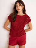 Mint Velvet Textured Metallic Knit Top, Red