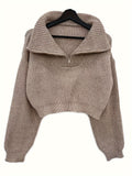 Women's Beige Half-Zip Cropped Knit Sweater