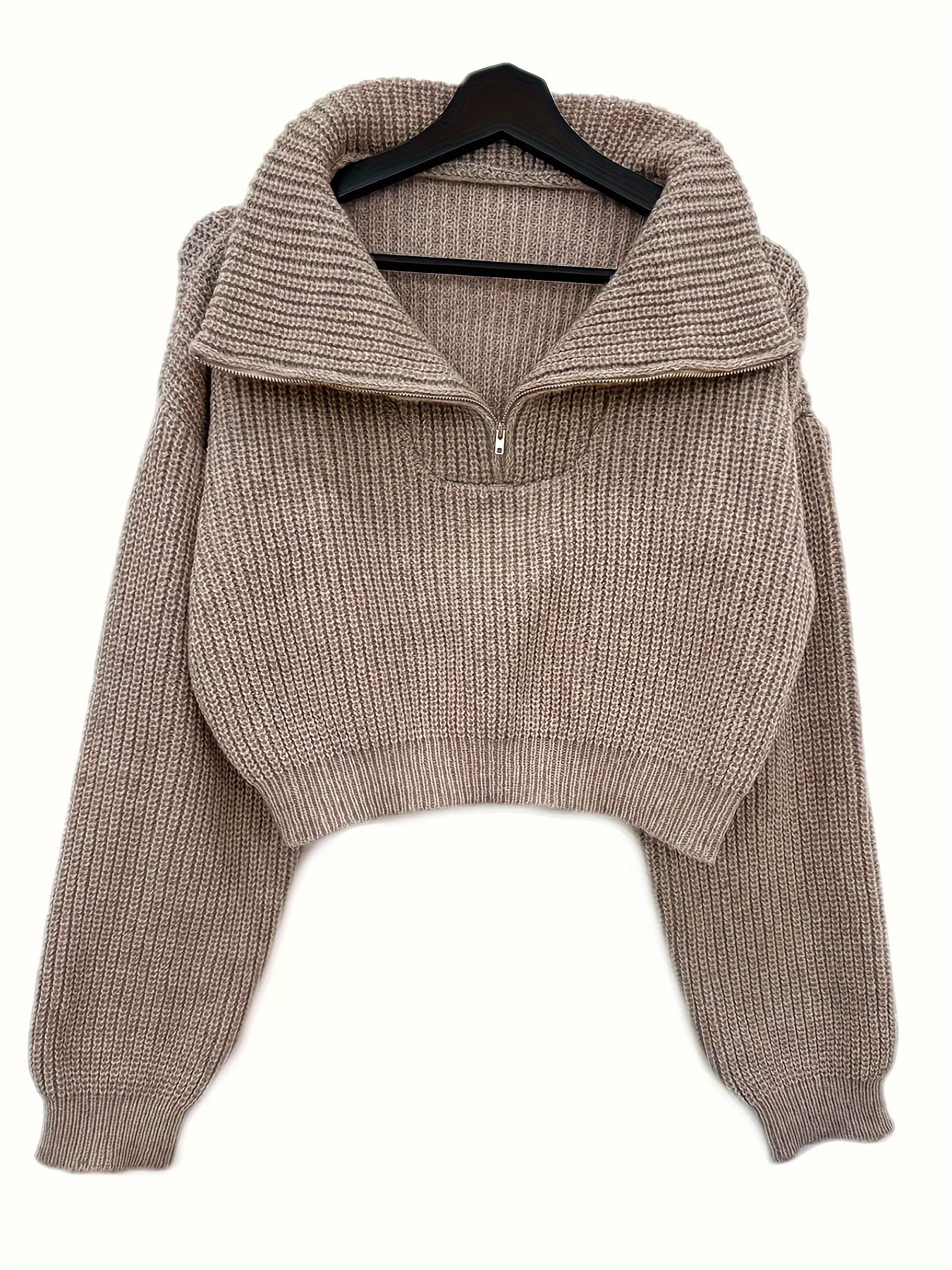 Women's Beige Half-Zip Cropped Knit Sweater