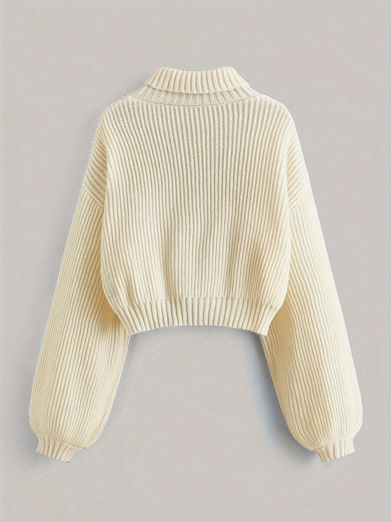 Women's Cream Turtleneck Cropped Sweater with Bee & Floral Embroidery