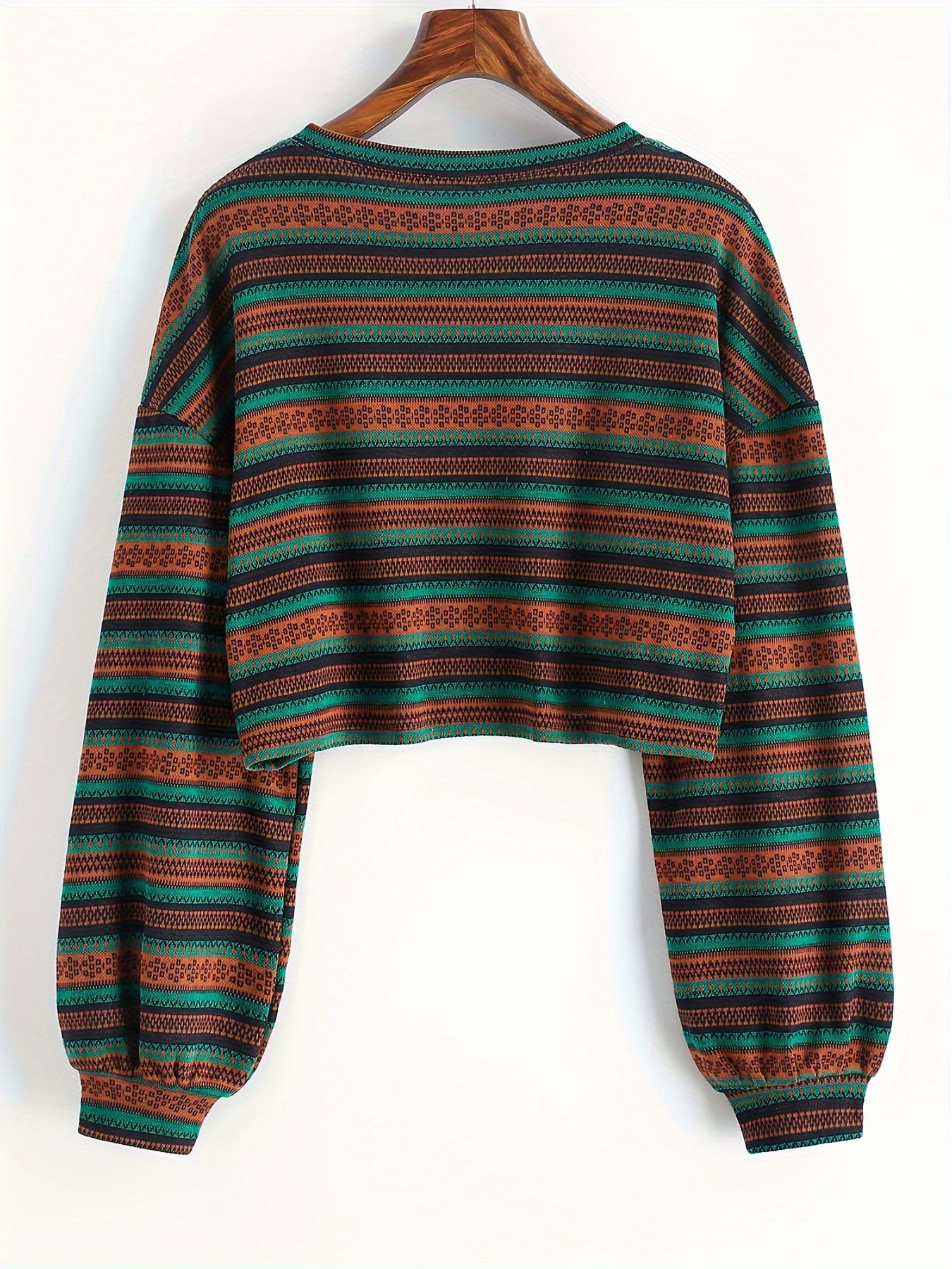 Women's Boho Tribal Stripe Cropped Knit Top