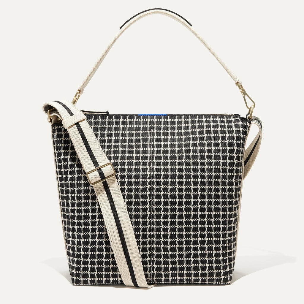 The Mini Zip Bucket - Black and Ivory Grid