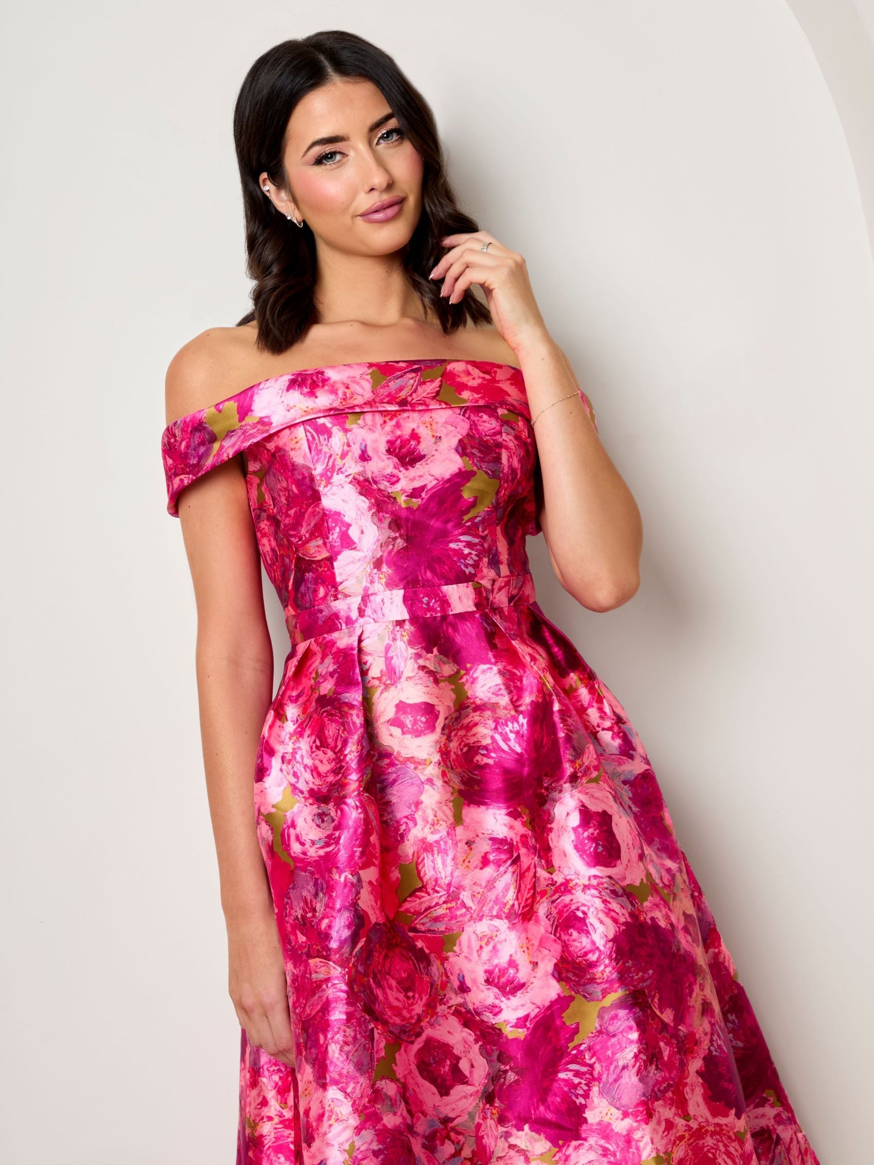 Bardot Twill Fit and Flare Dress in Pink