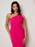 Plus Size One Shoulder Cut Out Mini Dress in Pink