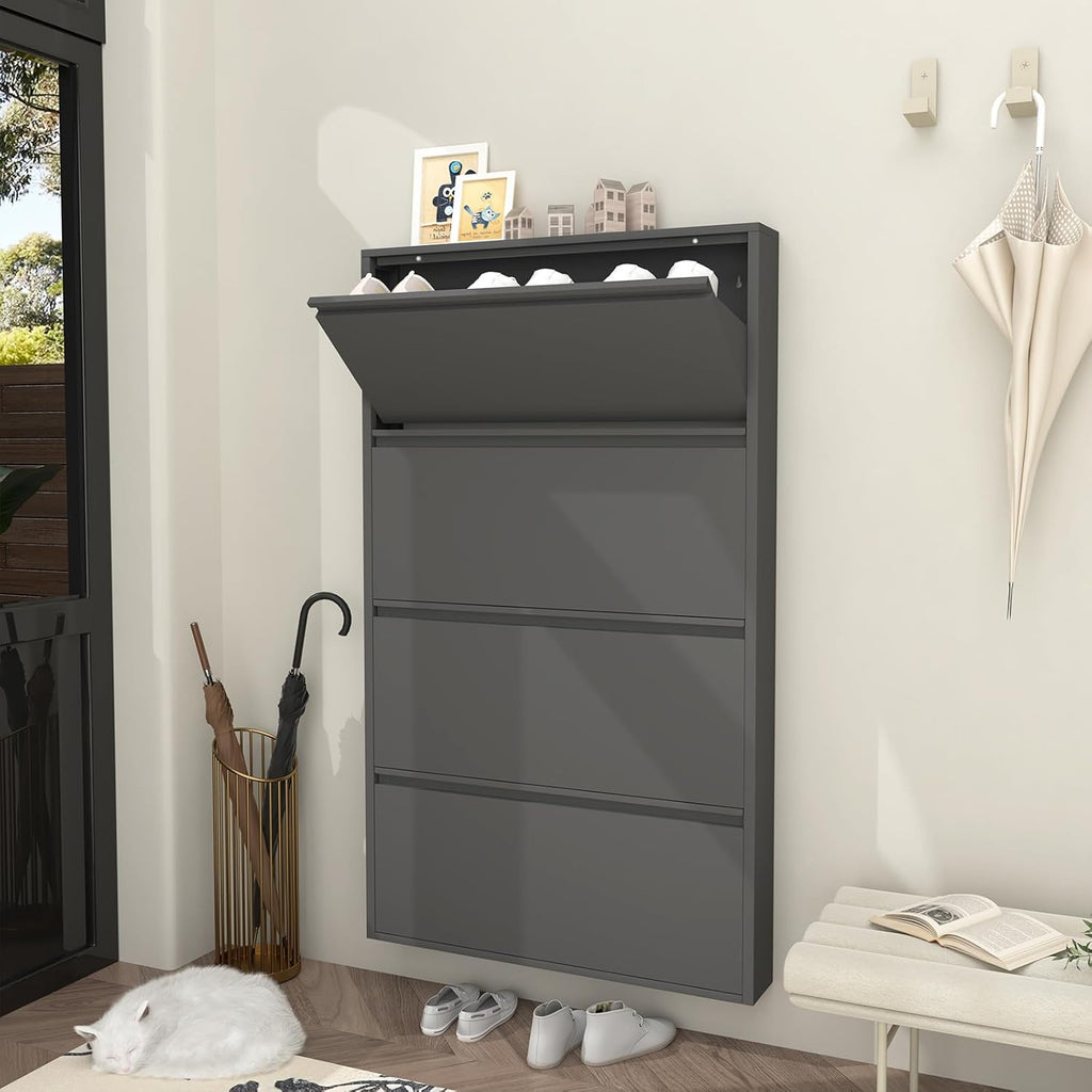 6 Inch Slim Wall Mounted Shoe Cabinet（No-Assembly）
