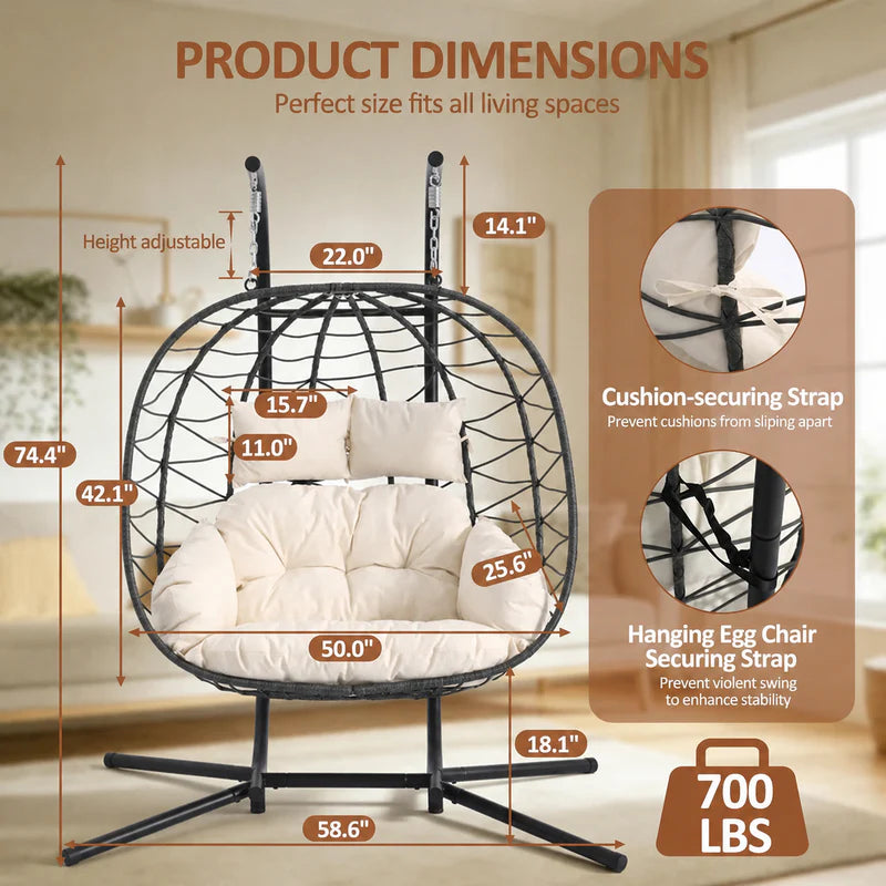 Wicker 2 Person Double Folding Hanging Egg Swing Chair