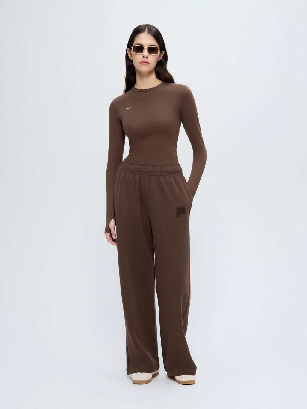 Womens Cotton-Stretch Long-Sleeved Top—Mahogany Brown