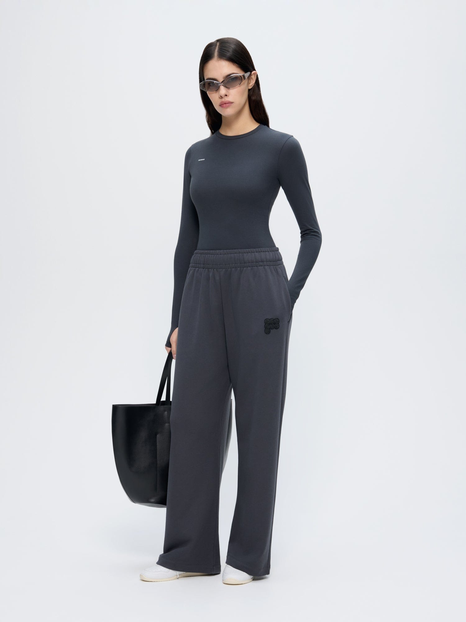 Womens Cotton-Stretch Long-Sleeved Top—Smoked Black