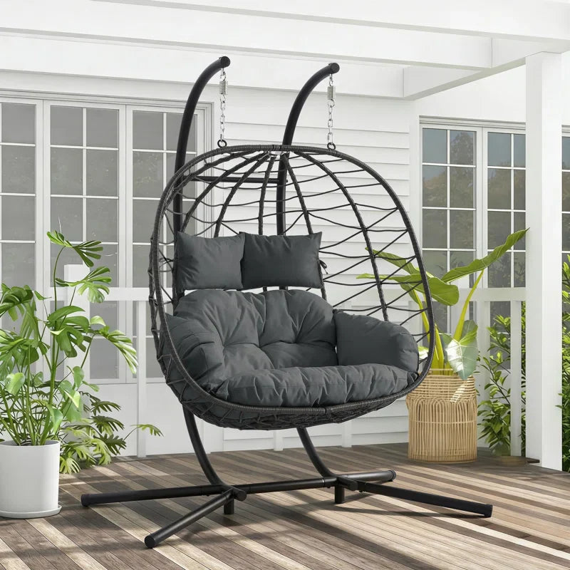 Wicker 2 Person Double Folding Hanging Egg Swing Chair