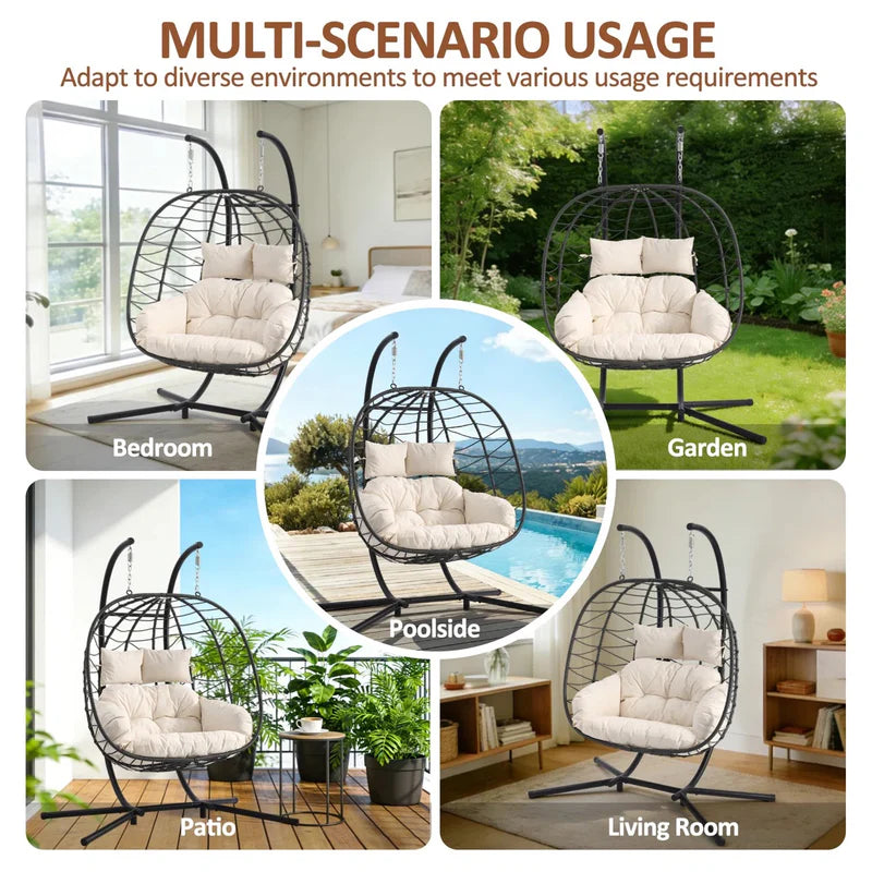 Wicker 2 Person Double Folding Hanging Egg Swing Chair