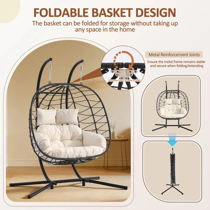 Wicker 2 Person Double Folding Hanging Egg Swing Chair