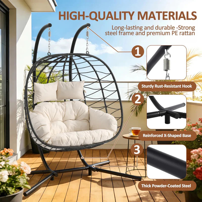 Wicker 2 Person Double Folding Hanging Egg Swing Chair