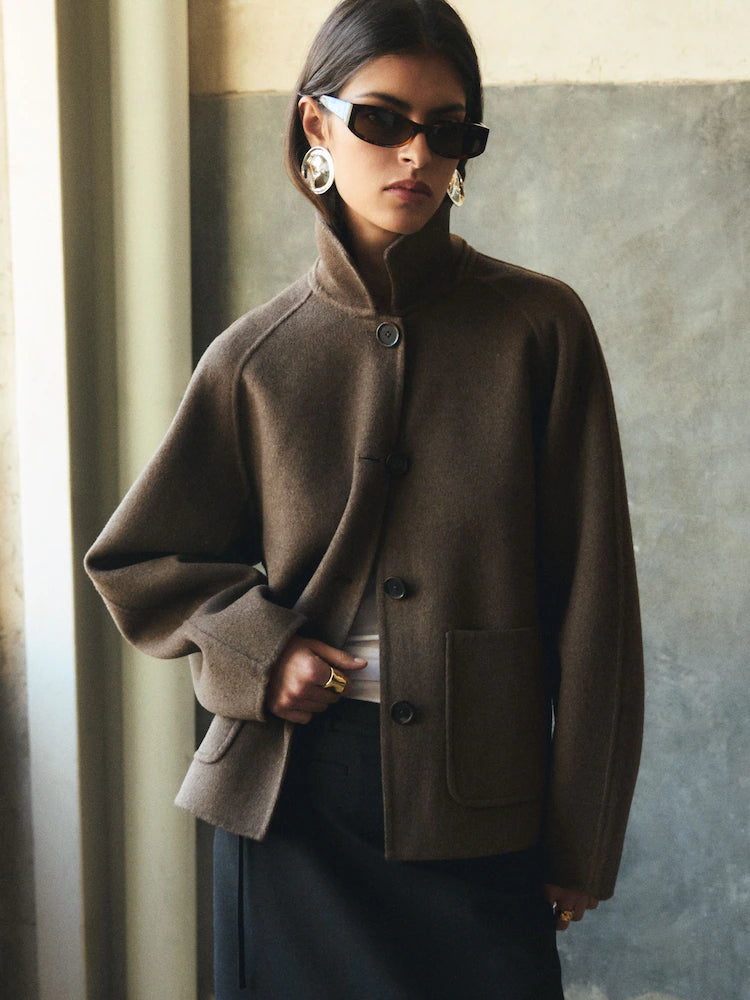Chocolate Brown Wool Blend Short Coat