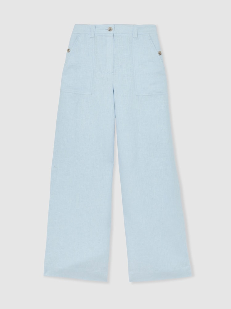 Reiss Dusty Blue Ashby Petite Linen Wide-Leg Trousers