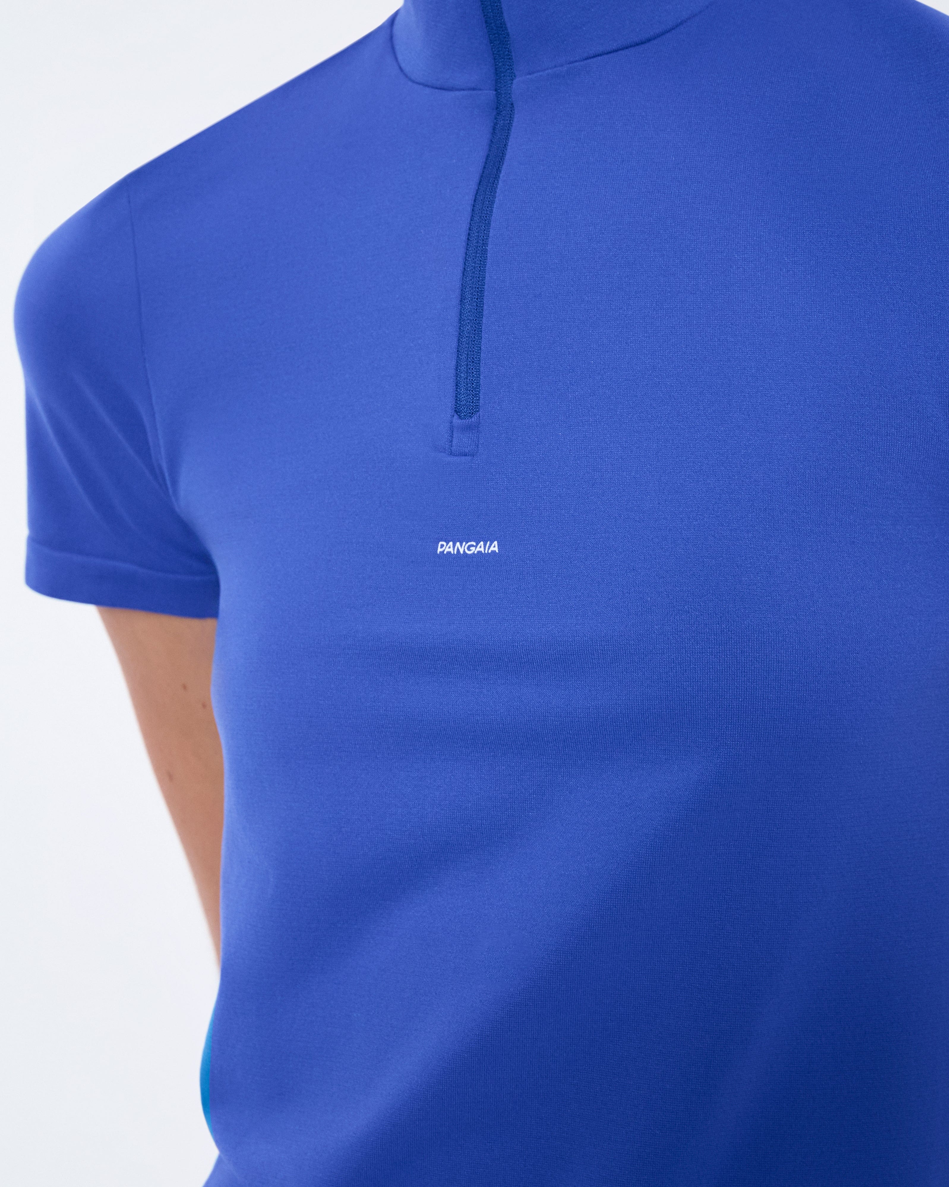 Womens 99% Bio-Based Zipped Short Sleeve Top—Gaia Blue