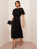 Friends Like These Black Jersey Chiffon Flutter Sleeve Midi Dress