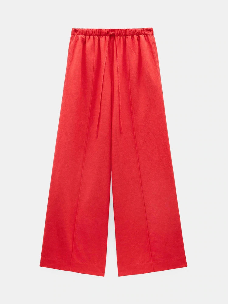 Hush Red Linen Blend Petunia Wide Leg Trousers