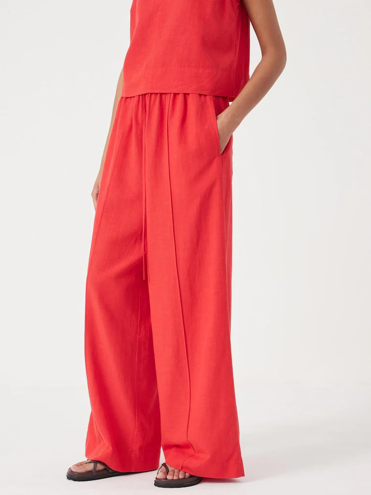 Hush Red Linen Blend Petunia Wide Leg Trousers