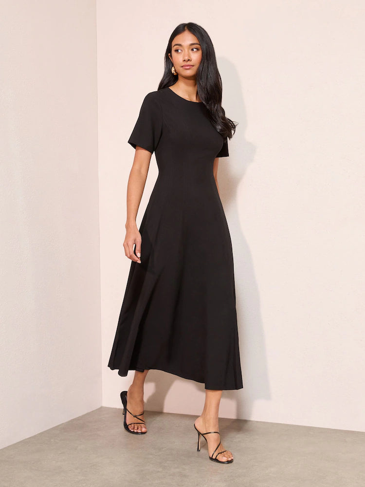 Friends Like These Black Seam Detail Godet Midi Dress