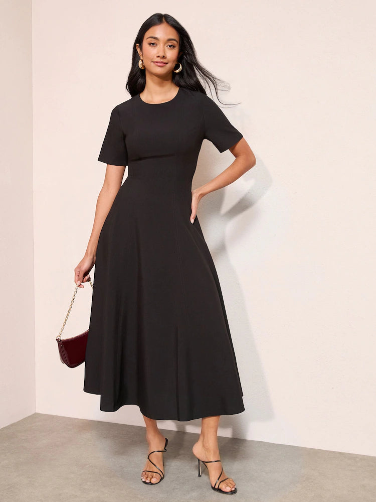 Friends Like These Black Seam Detail Godet Midi Dress