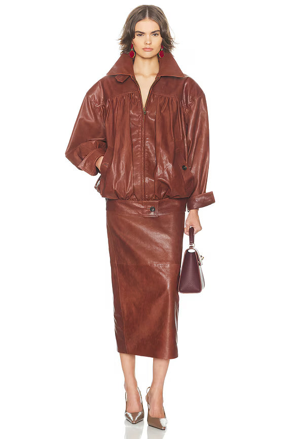 The Shirred Oversized Leather Jacket