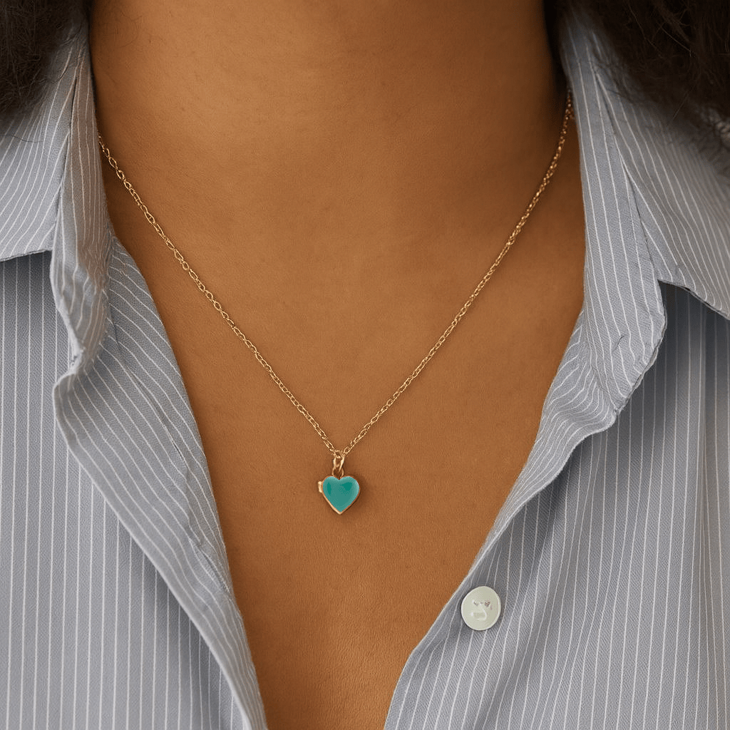 The Turquoise Enamel Heart Locket Necklace