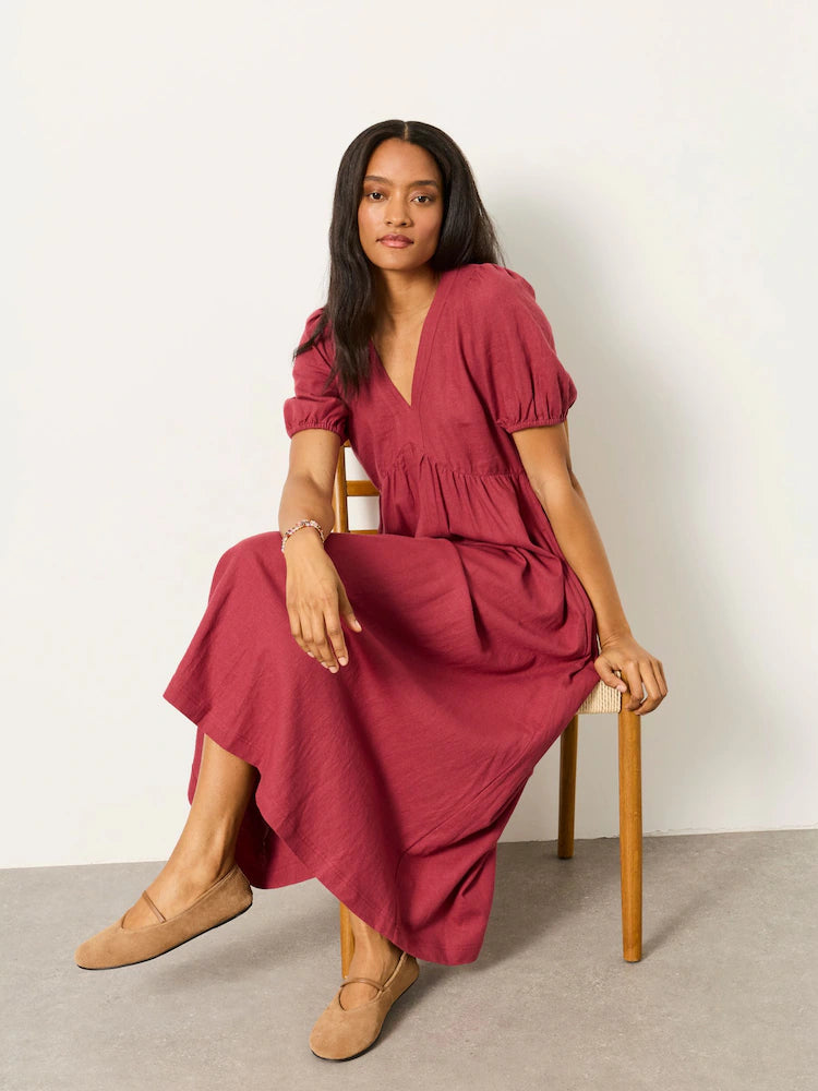 FatFace Remi Rust Brown Linen Dress