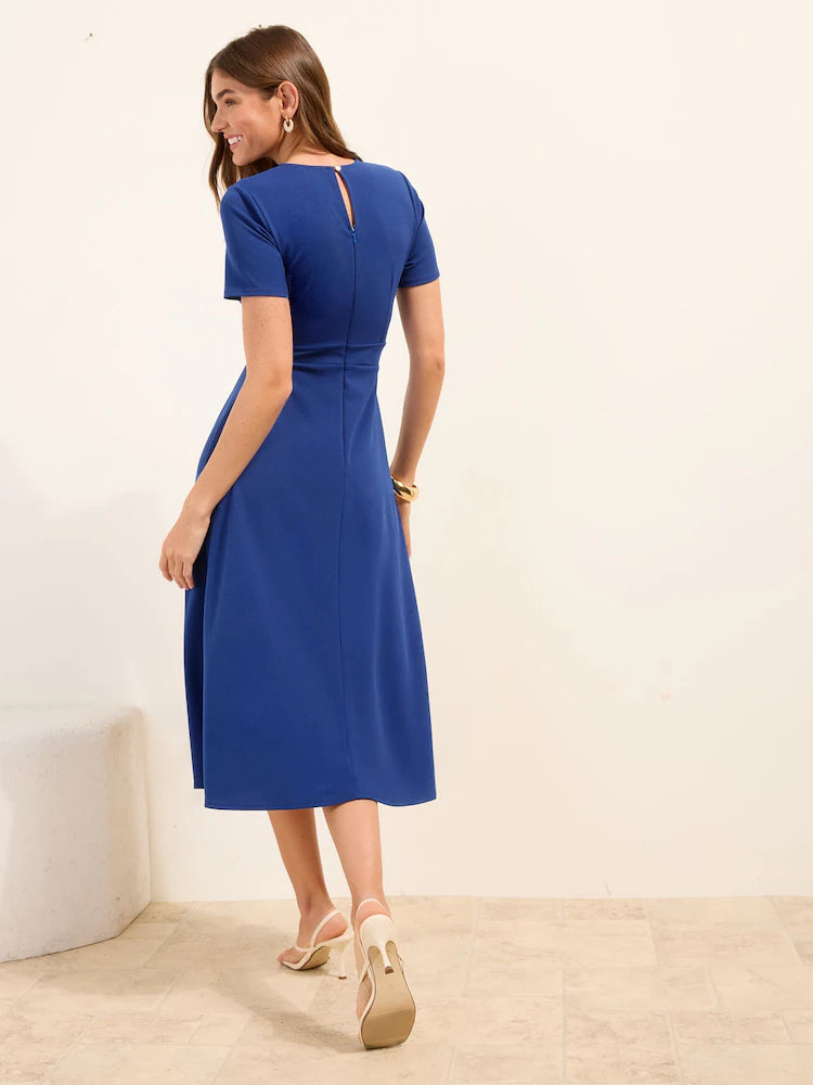 Friends Like These Blue Tab Detail Short Sleeve Midi Tailored Dress