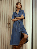 Mid Blue Denim N.Premium Short Sleeve Shirt Maxi Dress