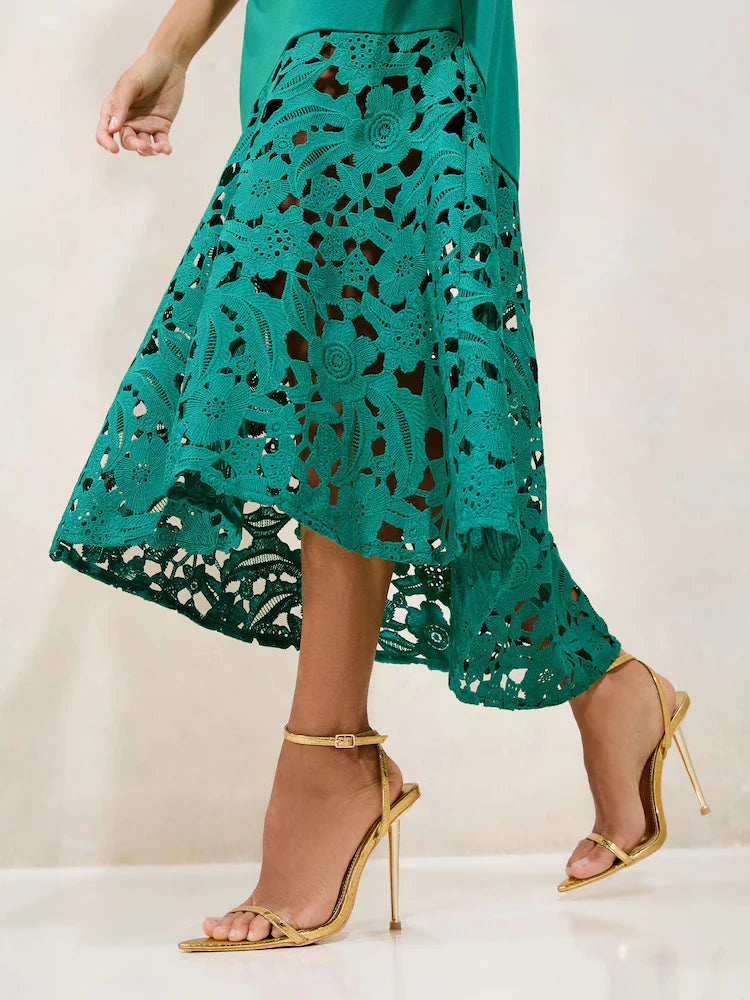 Lipsy Mint Green Lace Hem Fit And Flare Midaxi Dress