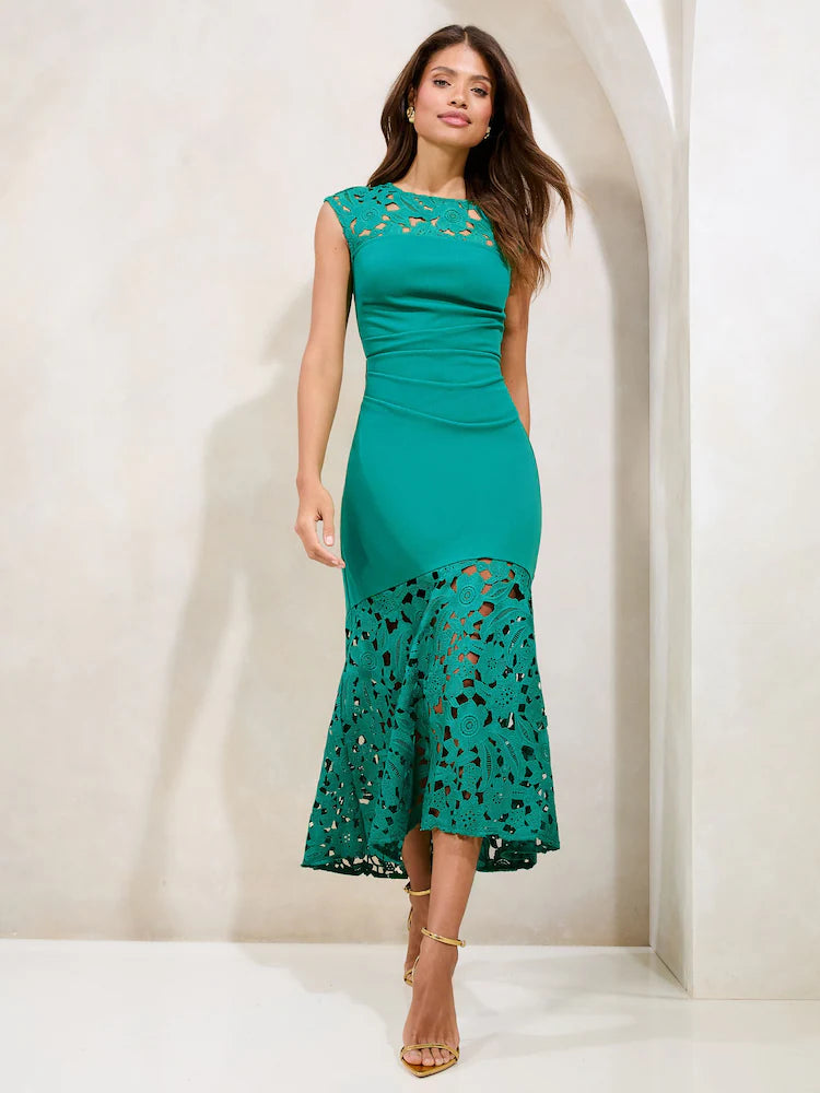 Lipsy Mint Green Lace Hem Fit And Flare Midaxi Dress