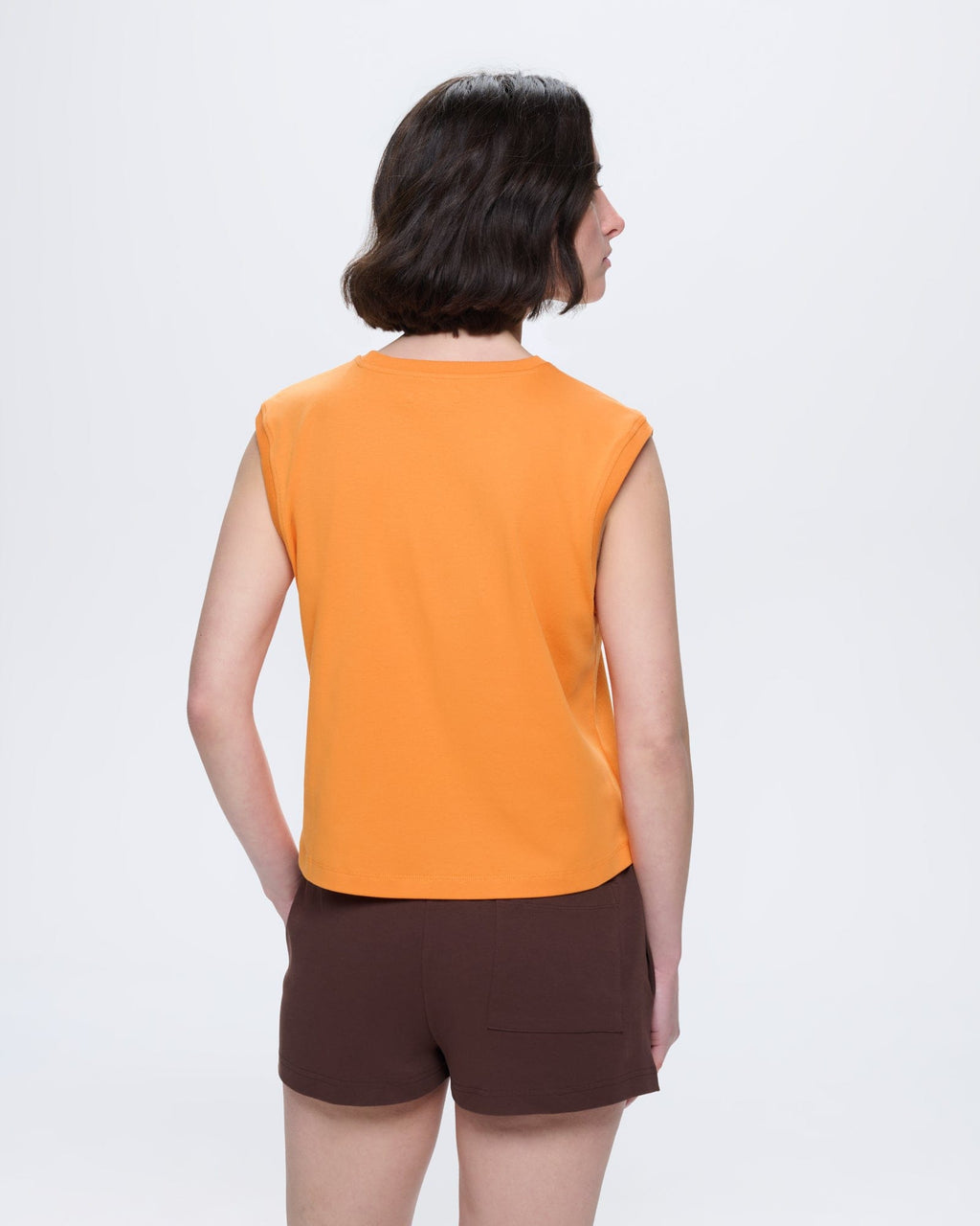 Womens Sleeveless T-Shirt—Saffron Orange