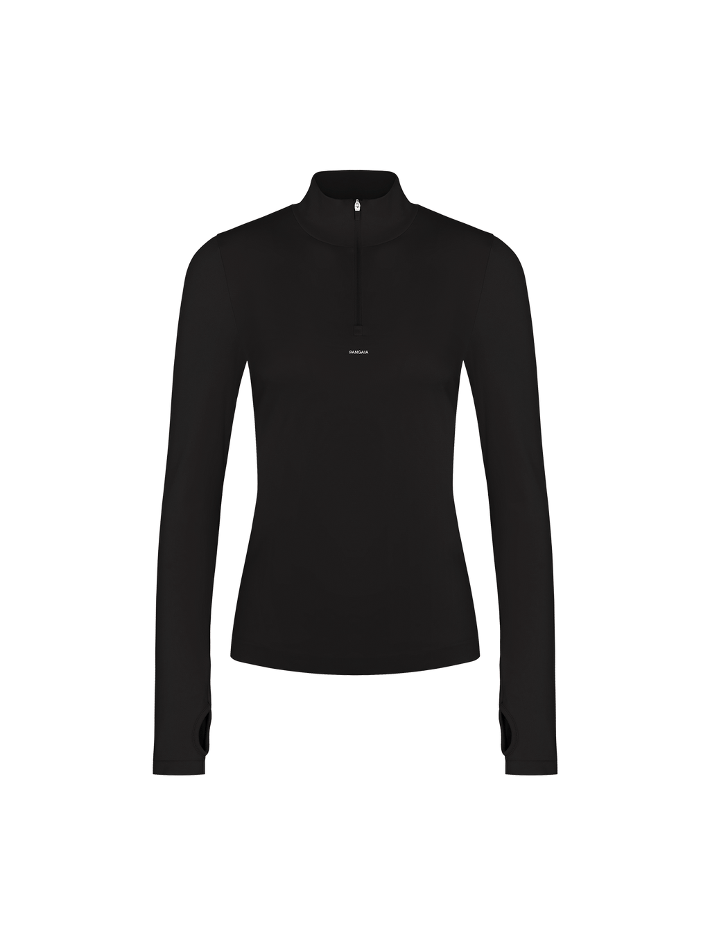 Womens 99% Bio-Based Zipped Long Sleeve Top—Black