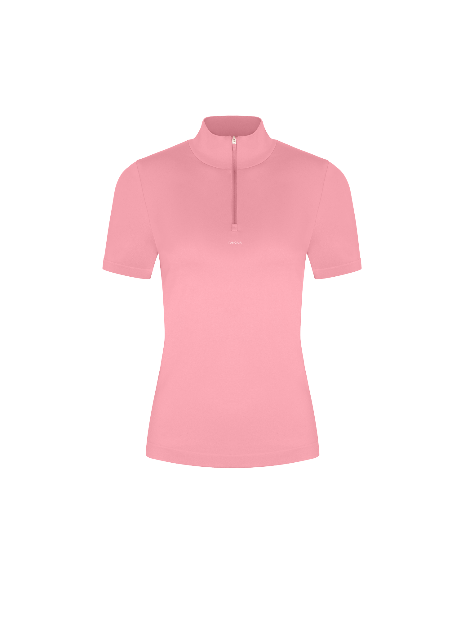Womens 99% Bio-Based Zipped Short Sleeve Top—Dewy Rose