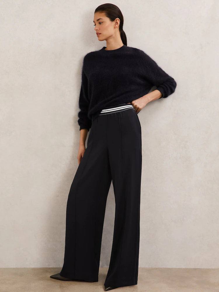 Reiss Navy Sonnie Petite Elasticated-Waist Wide-Leg Trousers