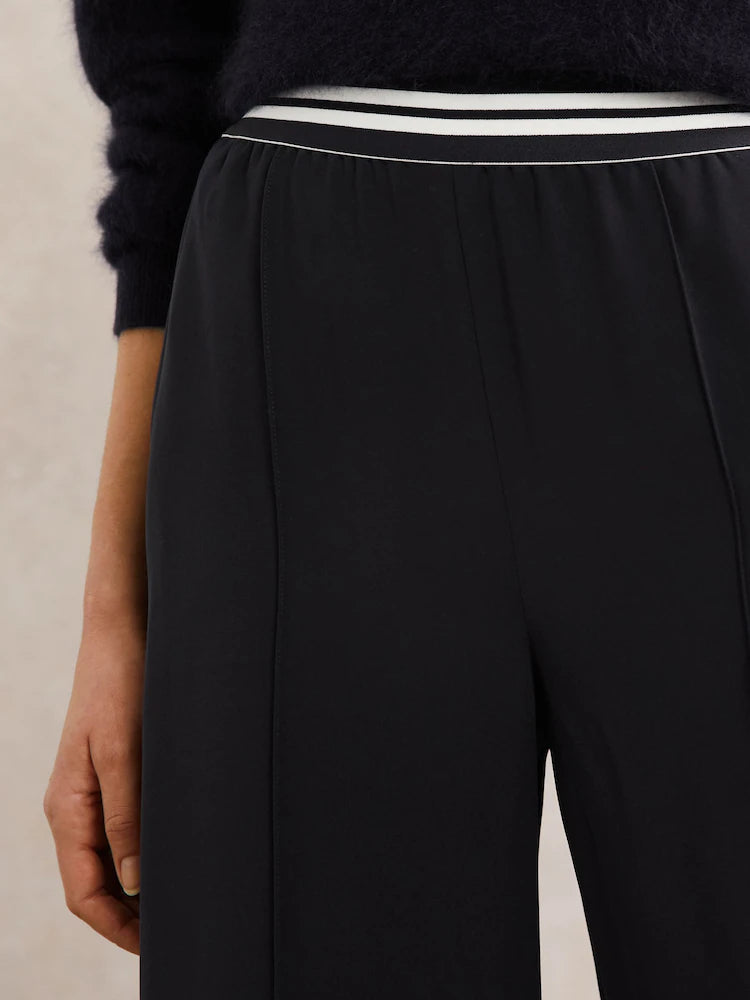 Reiss Navy Sonnie Petite Elasticated-Waist Wide-Leg Trousers