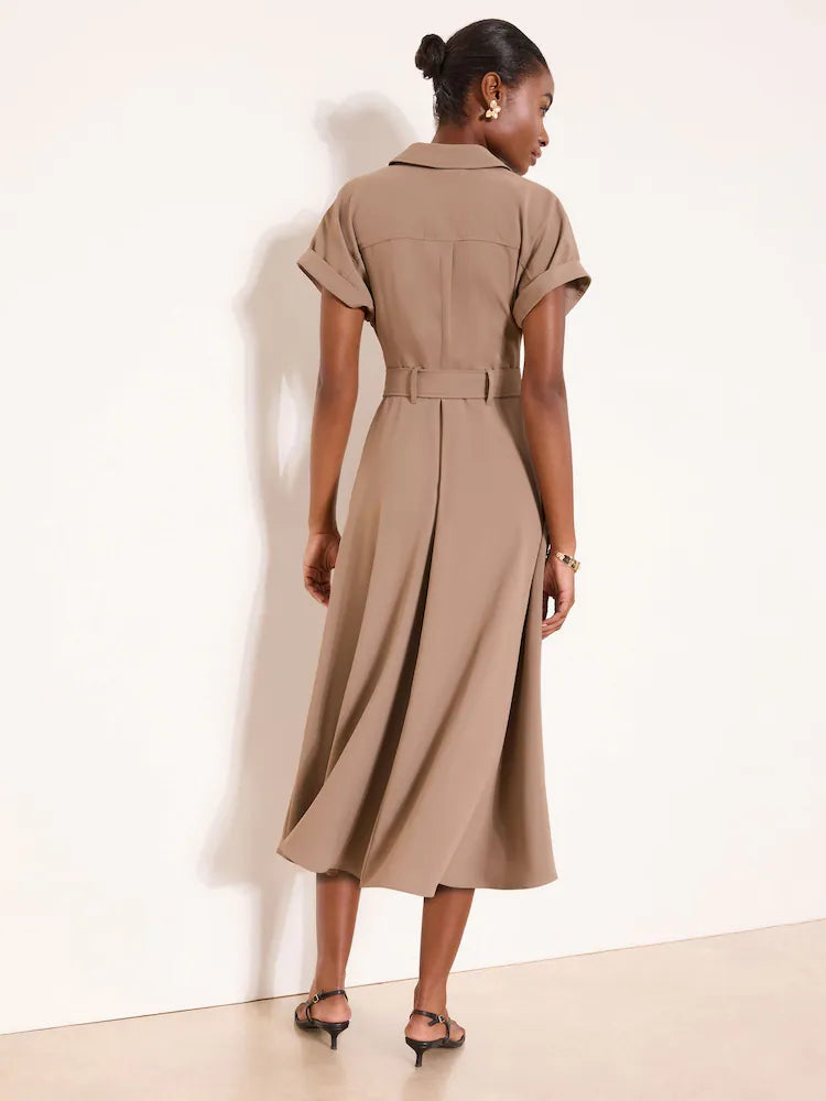 Lipsy Neutral Mocha Zipped Through Fit Flare Shirt Dress