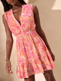 Lipsy Pink Orange Multi Floral Printed Crinkle Sleeveless Shirt Dress