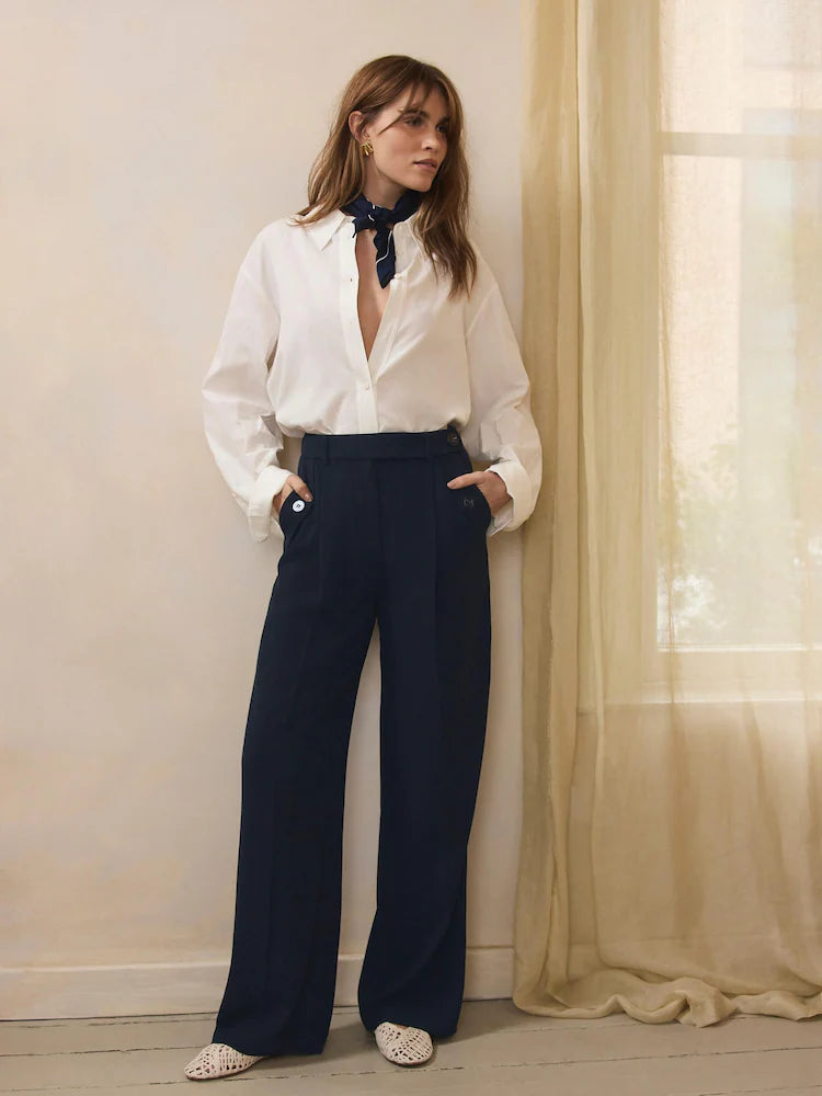 Mint Velvet Blue Side Trim Wide Trousers