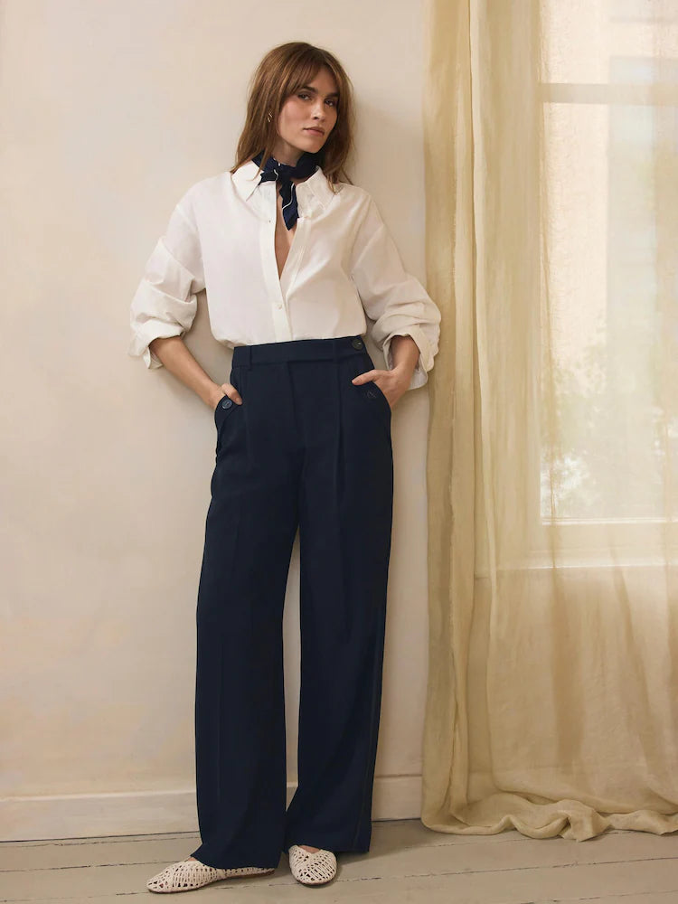 Mint Velvet Blue Side Trim Wide Trousers