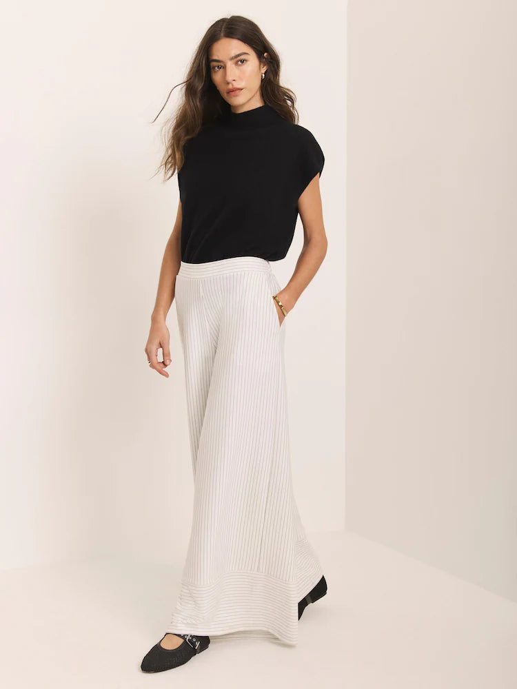 Mint Velvet Natural Pinstripe Wide Trousers