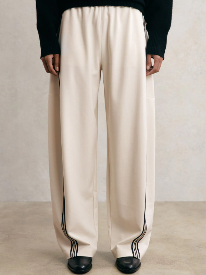 Reiss Cream Elle Barrel-Leg Side-Stripe Trousers