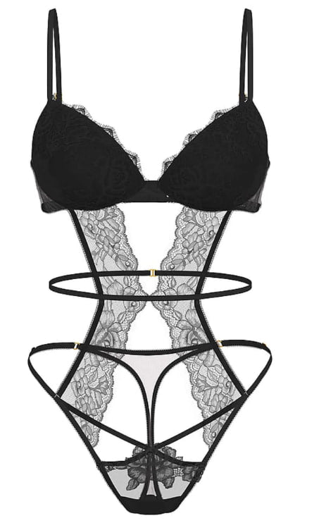 Victoria's Secret Black Lace Lightly Lined Bodysuit